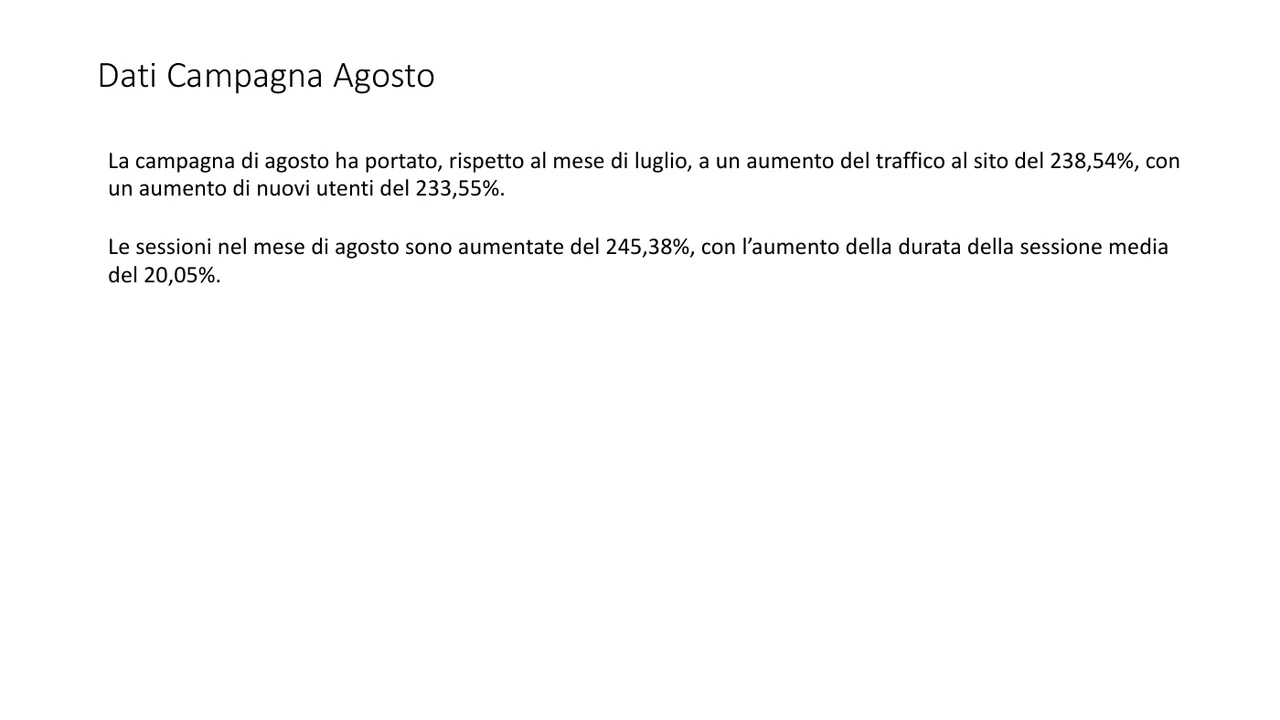 Report STEP: variazioni di traffico, utenti e sessioni nel confronto agosto e luglio.